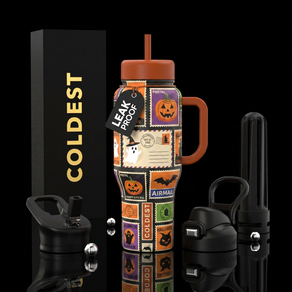 Halloween postage water bottle design