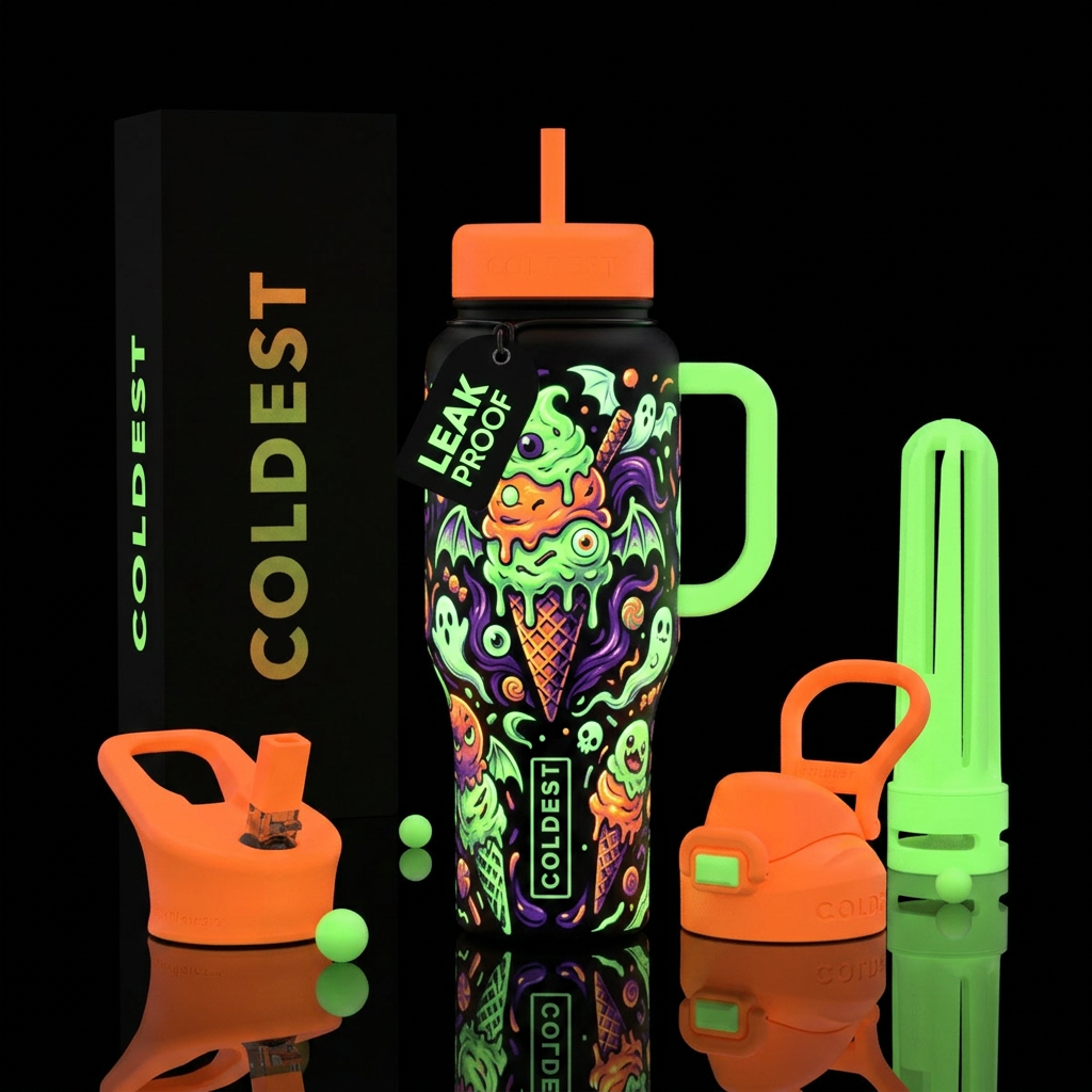Halloween icecream, glowie water bottle design