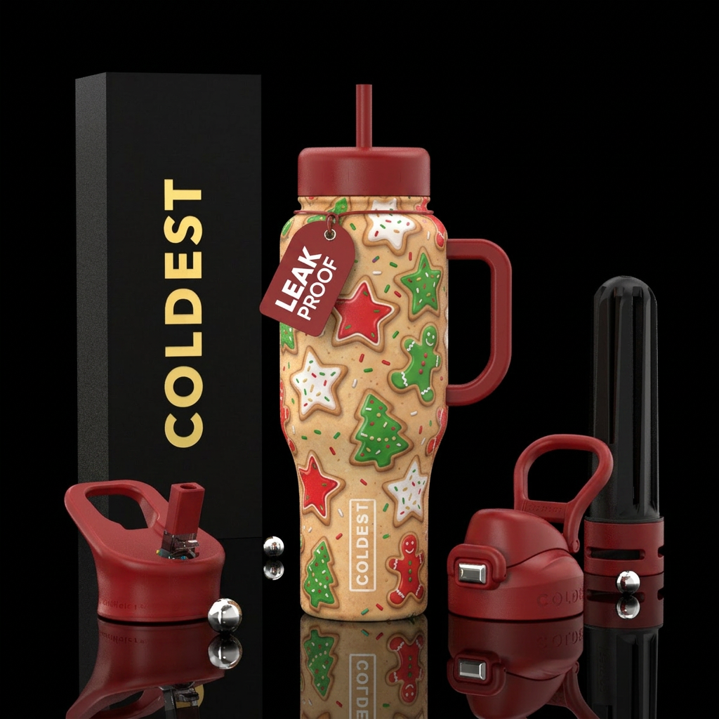Christmas cookie cutouts water bottle design