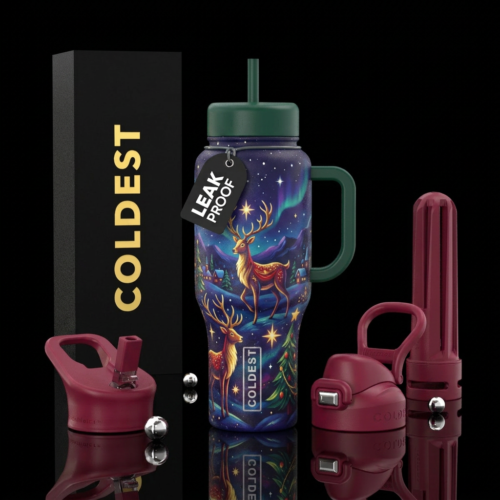 Reindeer, christmas night water bottle design