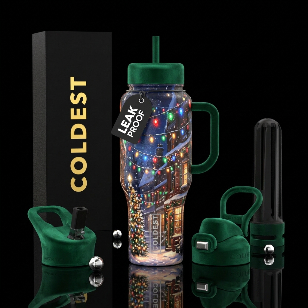Christmas night, Christmas street lights, glowie water bottle design