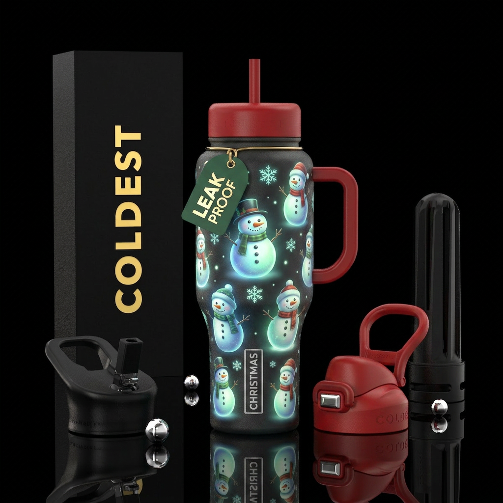 Christmas,  glowie snowmen, water bottle design