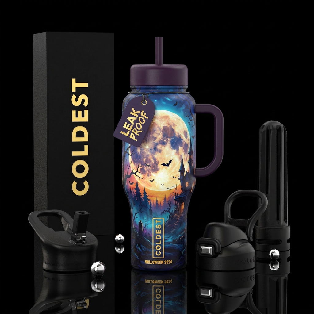 Halloween full moon, haunting water bottle design
