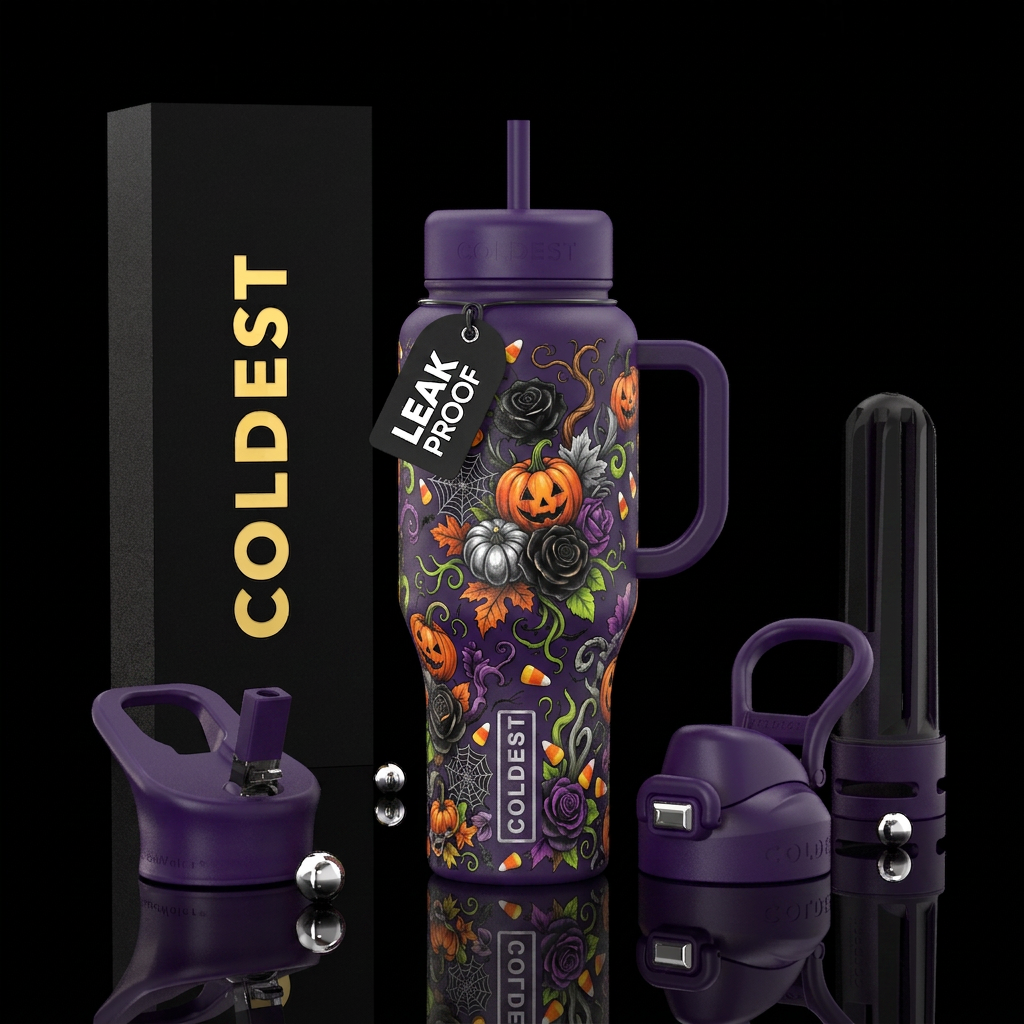 Halloween flowers water bottle design