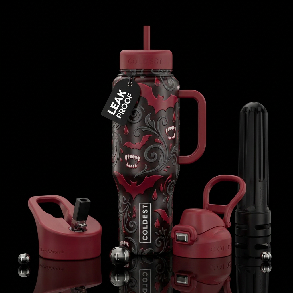 Halloween, vampire, spooky water bottle design