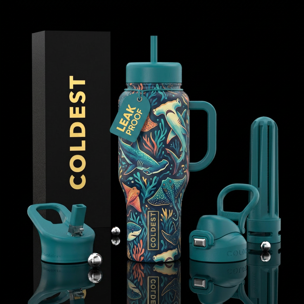 Hammerhead sharks and stingrays water bottle design