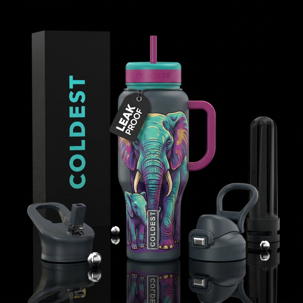 Momma and baby elephant water bottle design