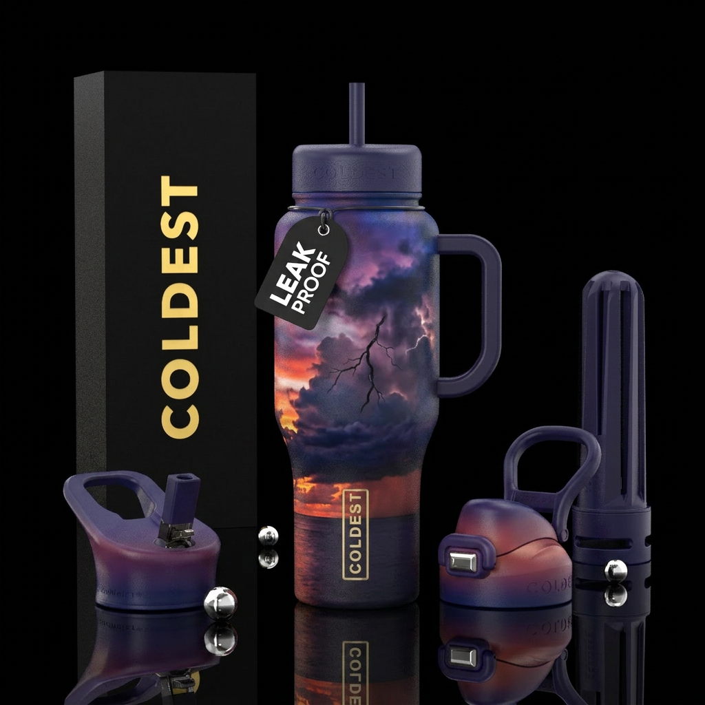 Dark Lightning clouds with a SW Florida Sunset ove... water bottle design