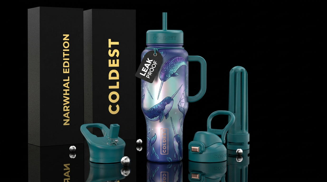 Narwhals water bottle design