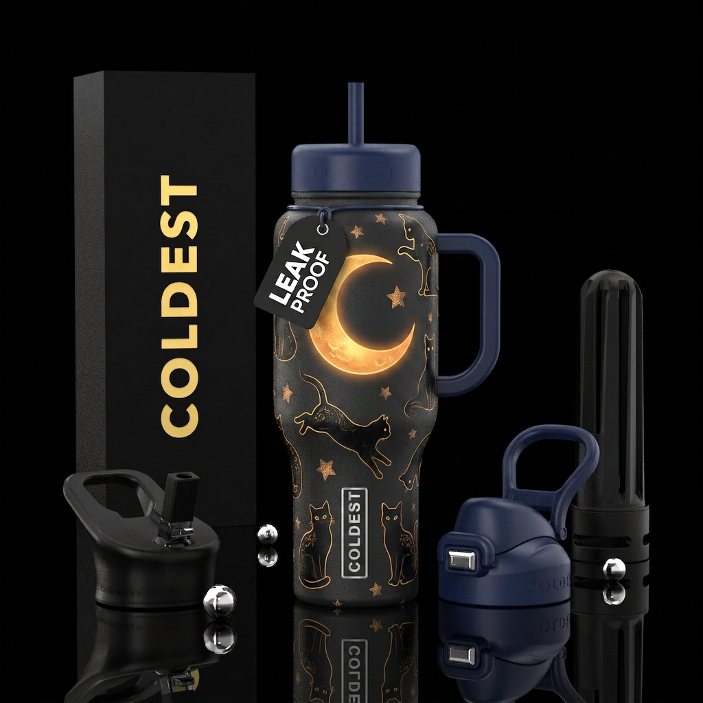 Black cats and the moon water bottle design