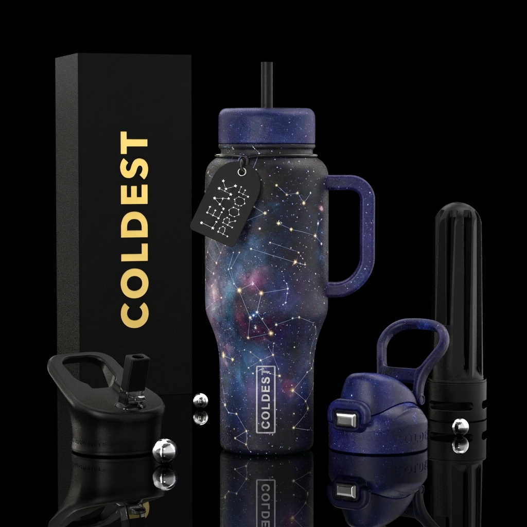 Constellations mapped in the galaxy water bottle design