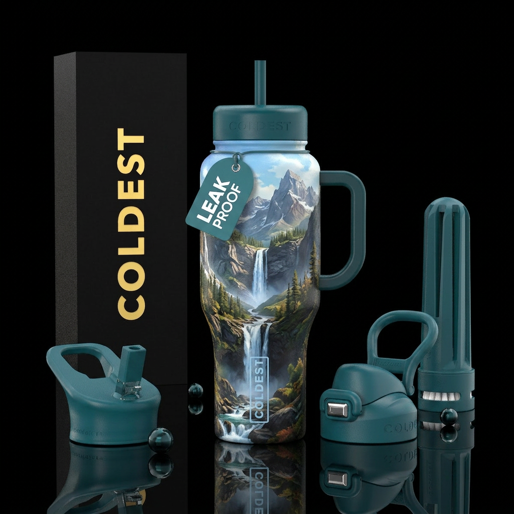 Waterfalls in the mountains water bottle design