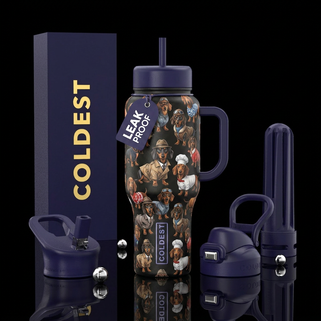 Dachshunds in funny outfits water bottle design