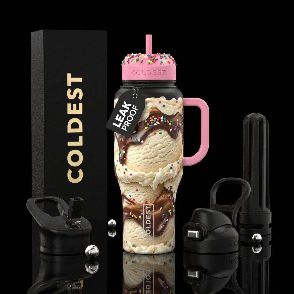Ice cream float, with sprinkles on the lid water bottle design
