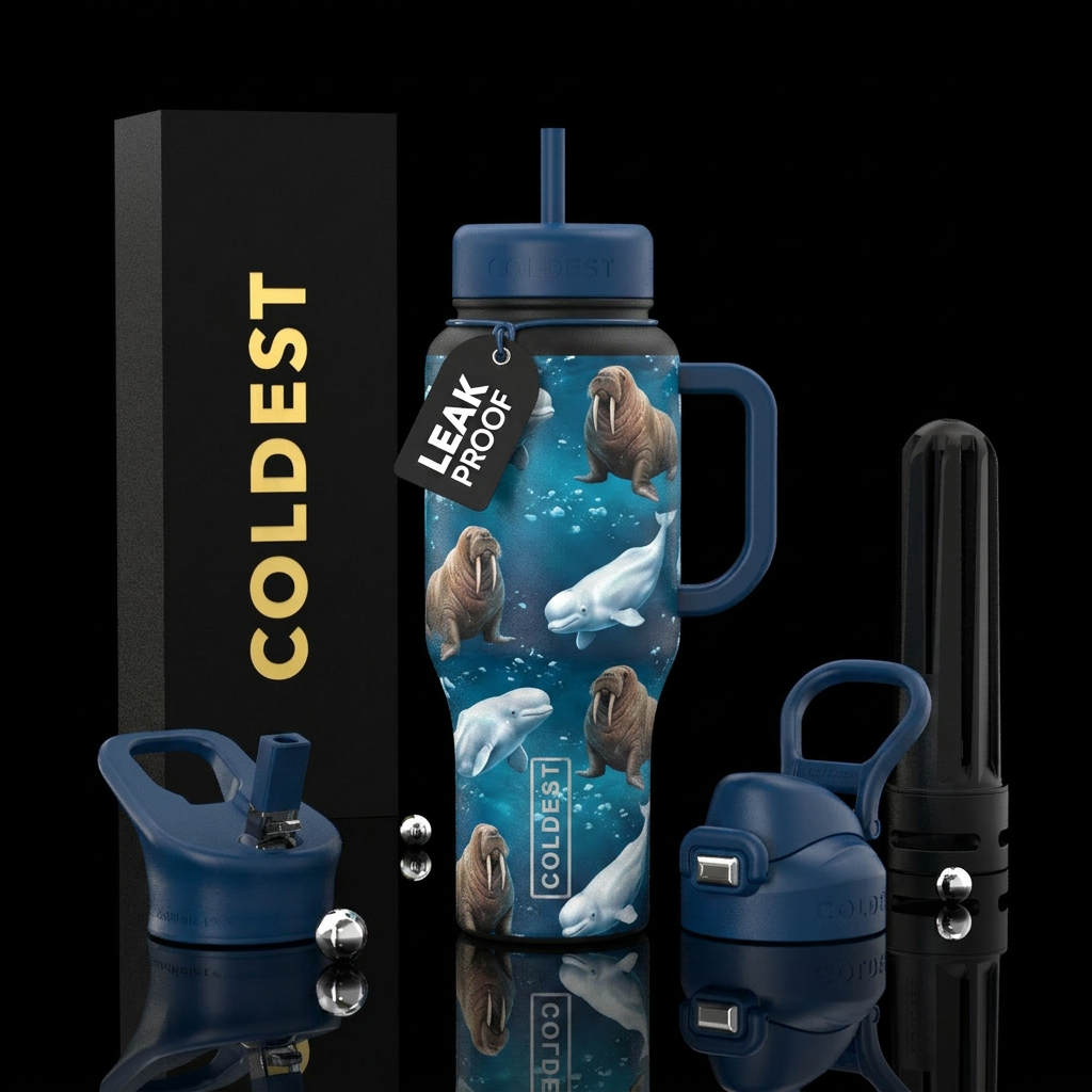 Walruses and beluga whales water bottle design