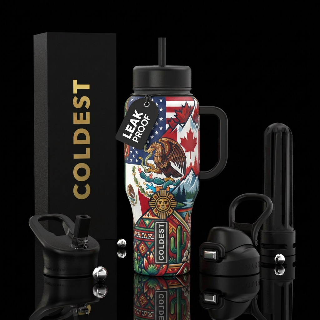 Mexico, USA, Canada blend water bottle design