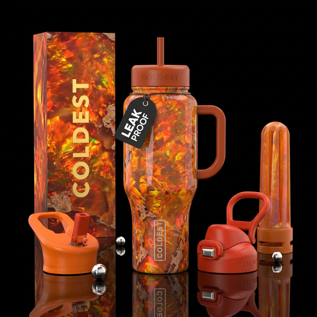 Mexican fire opal water bottle design