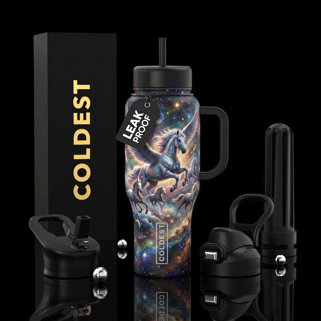 Pegasus flying through the galaxy water bottle design