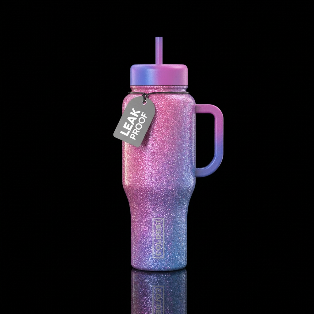 Cotton candy glitter water bottle design