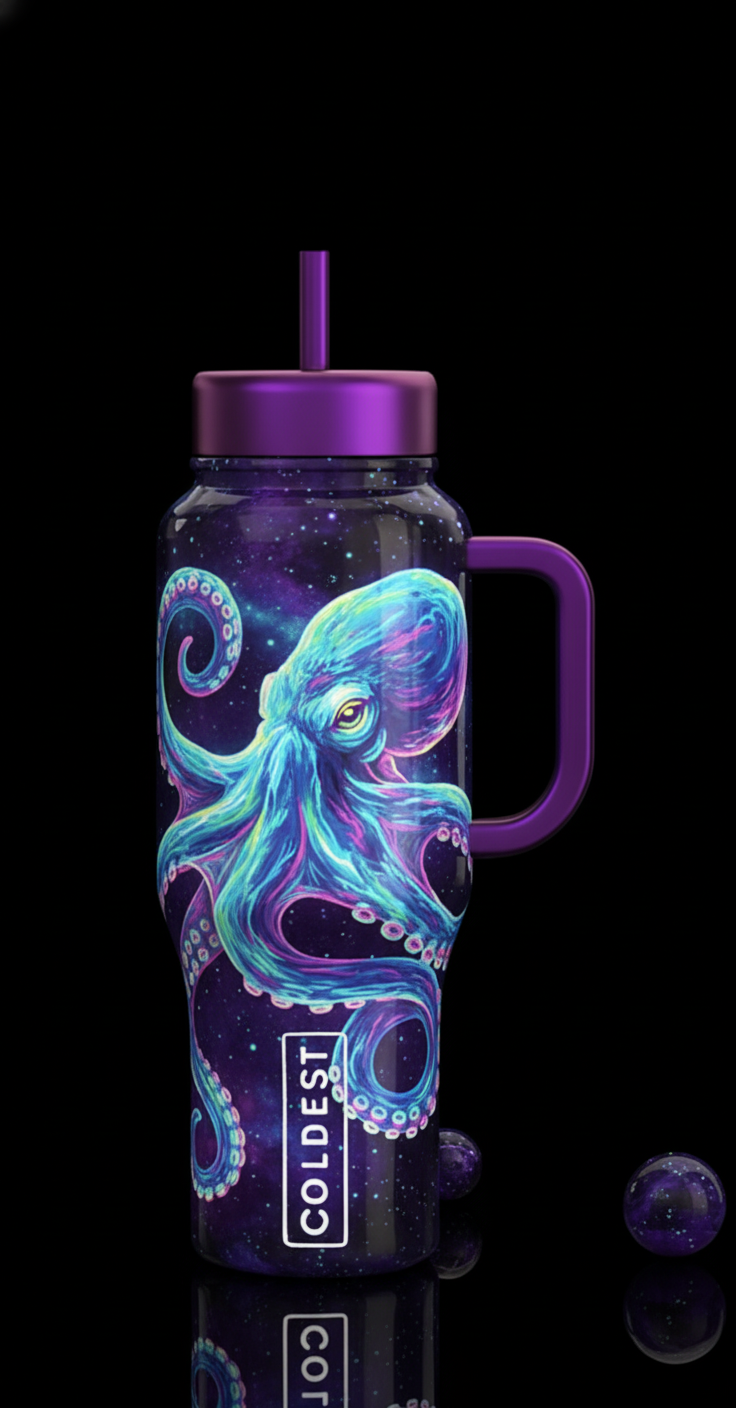 Glow in the dark Octopus water bottle design