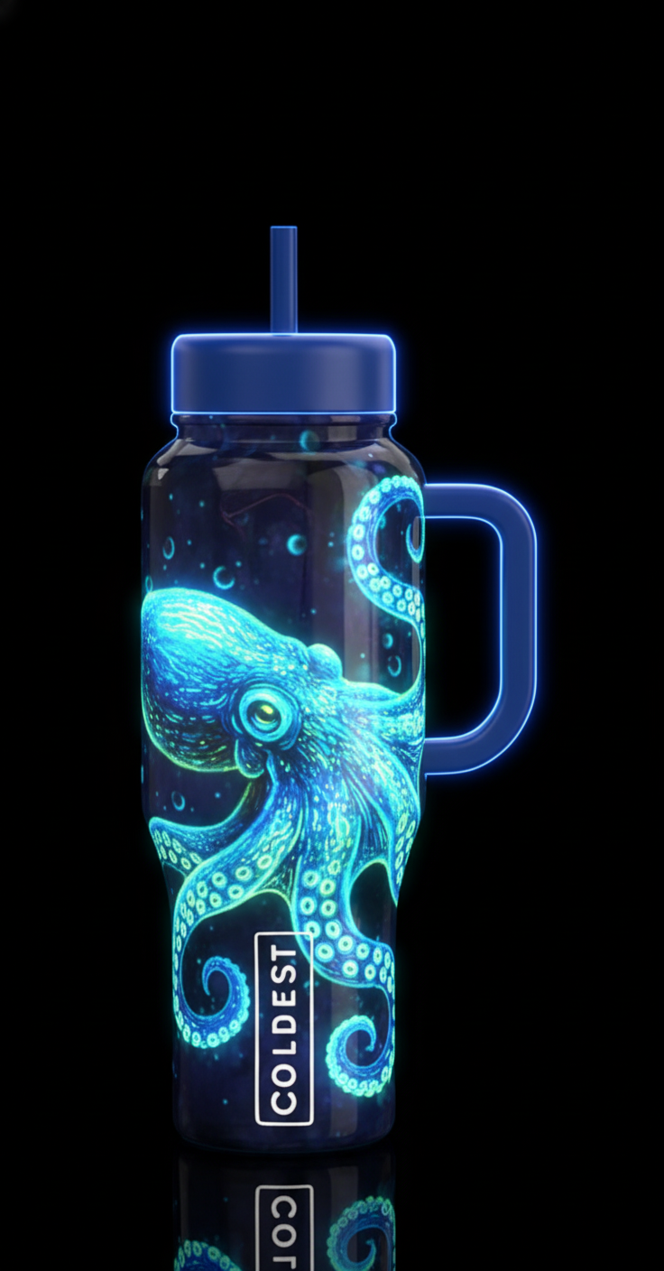 Glow in the dark octopus water bottle design