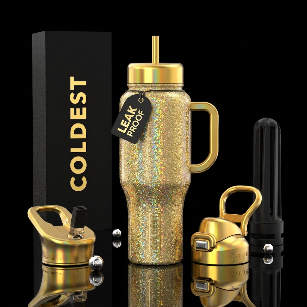 New Year's Gold Glitter water bottle design