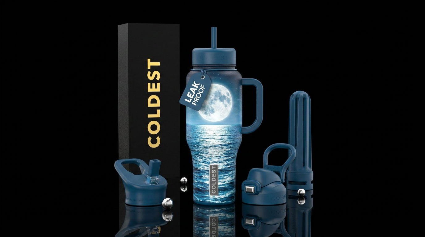 Moon Reflections on the Ocean water bottle design