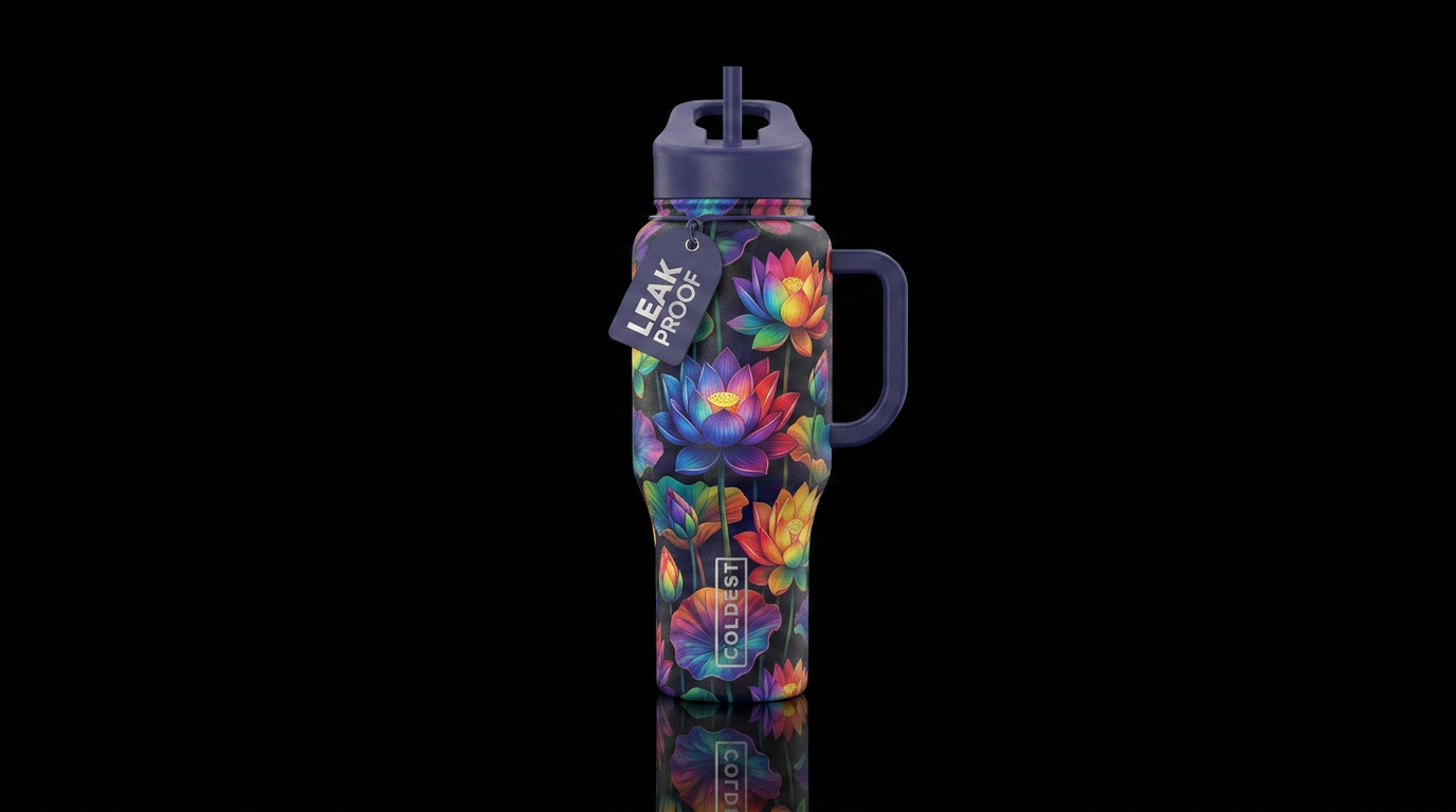 Rainbow Lotus Flowers water bottle design