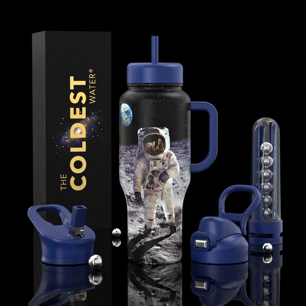 Astronaut on the moon water bottle design