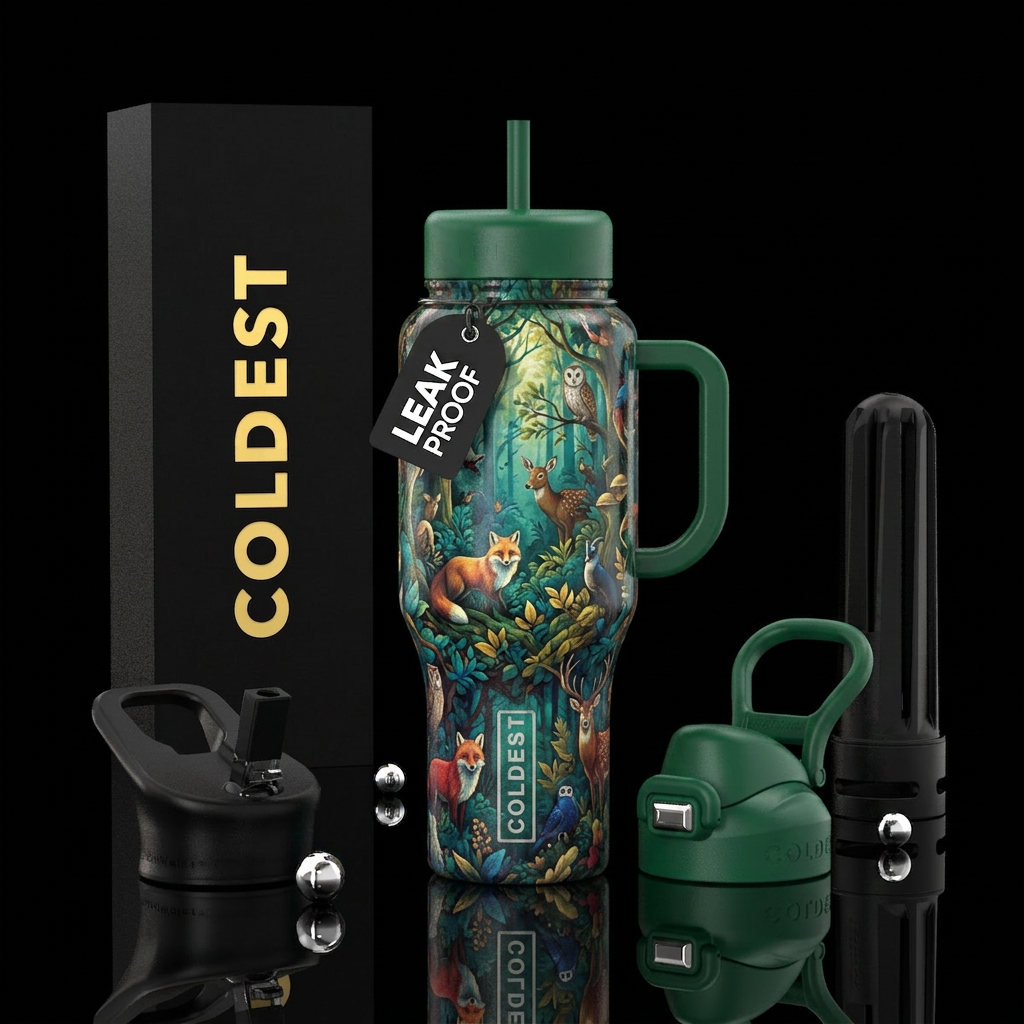 Hiding in the woods water bottle design
