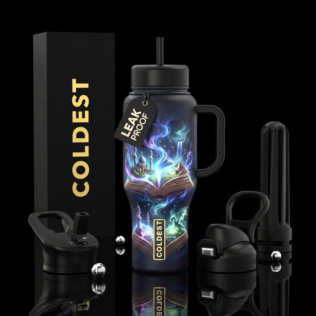 Glowie book fantasy water bottle design