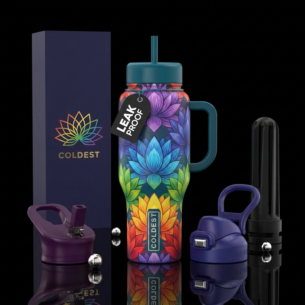 Rainbow Lotus flowers water bottle design