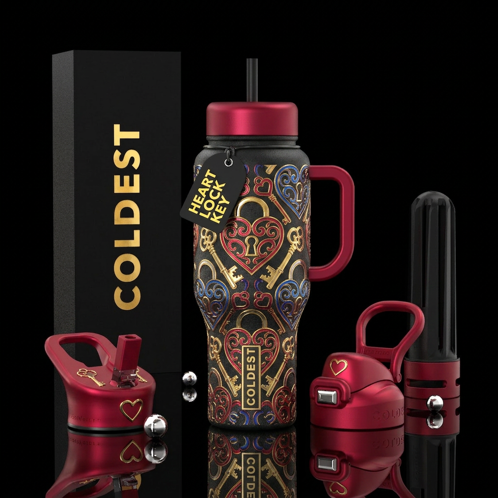Heart lock and key water bottle design