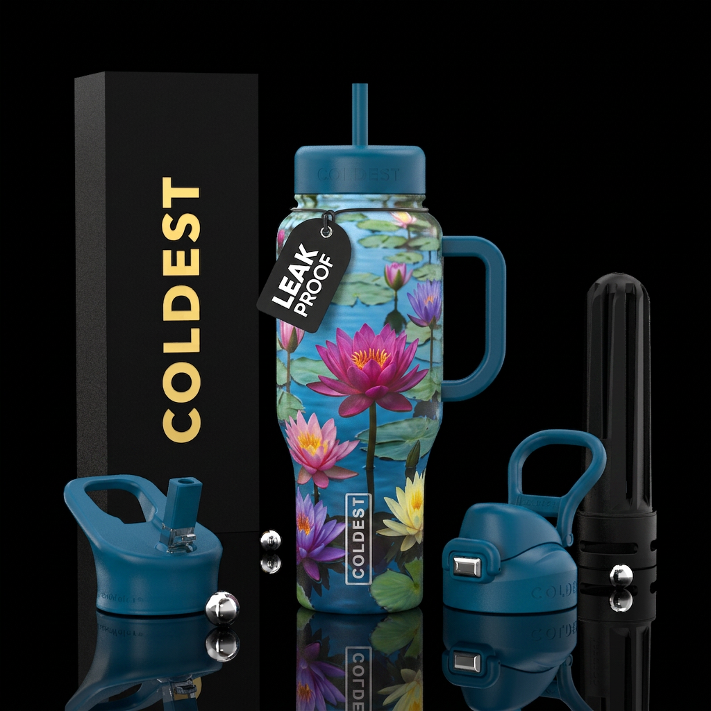 Lotus flowers on water water bottle design