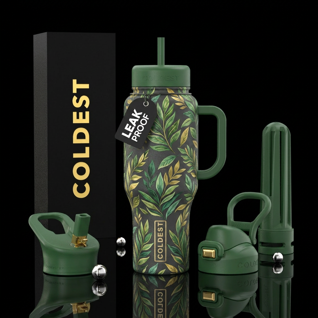Leafy plant water bottle design