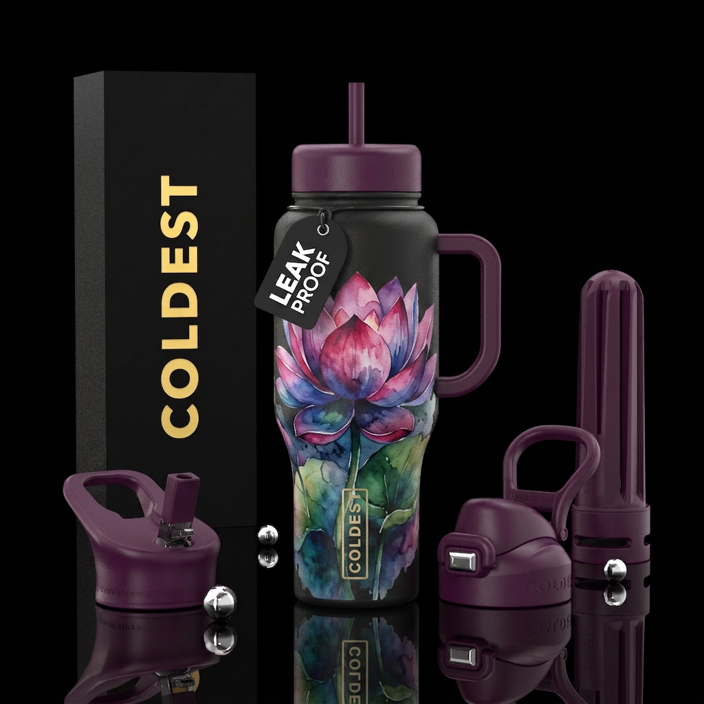 Water paint lotus flower water bottle design