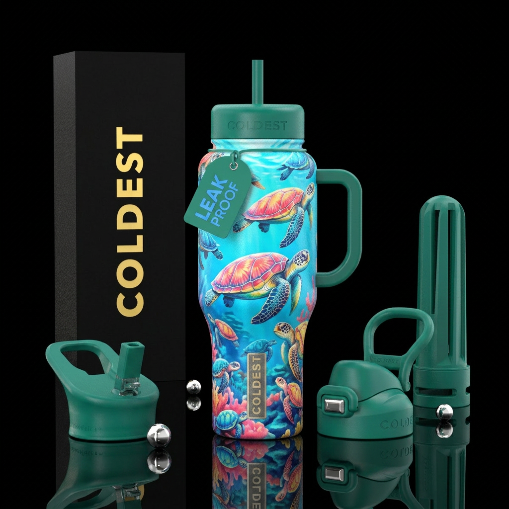 Realistic sea turtles water bottle design