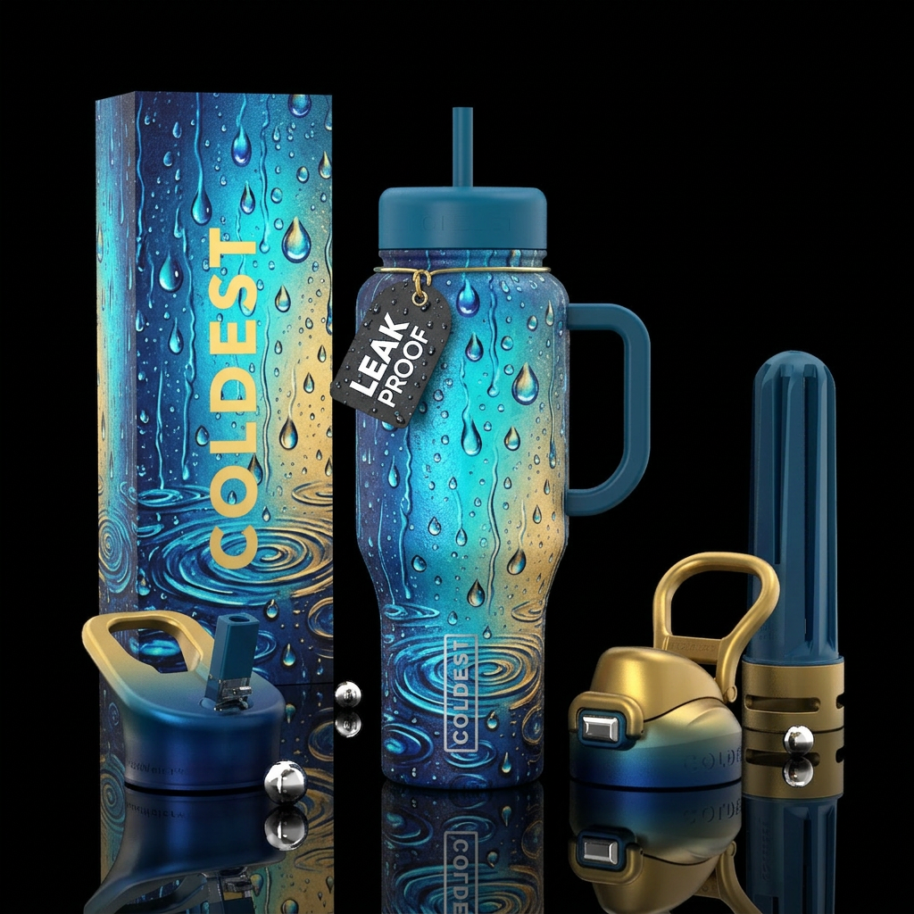 rain, rain drops, puddles water bottle design