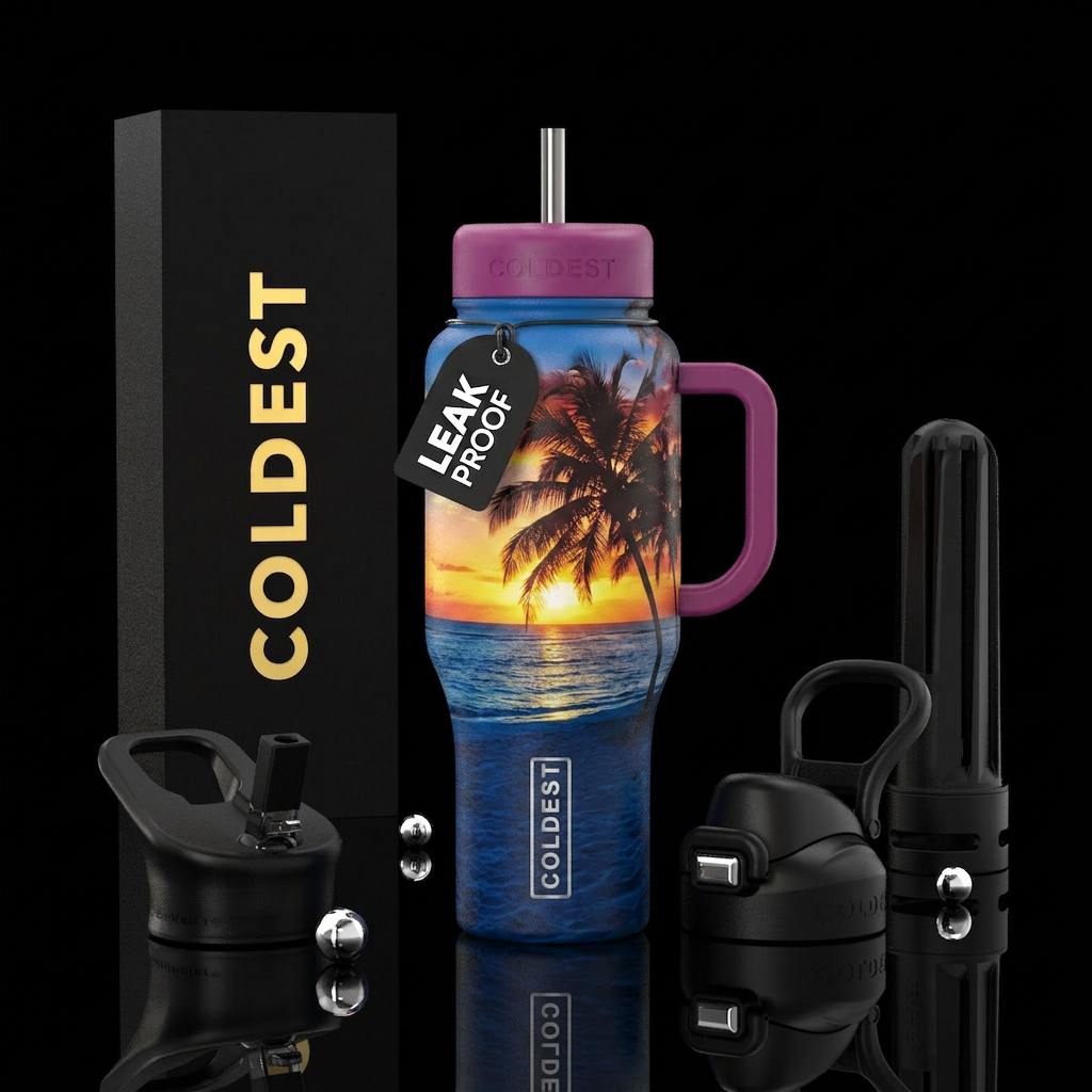 Hawaiian, sunset water bottle design