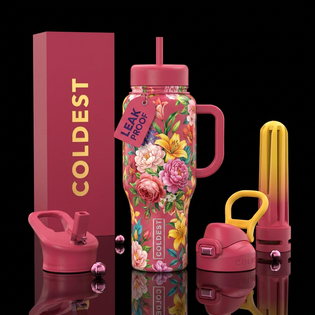 Flowers, beauty, vibrant water bottle design