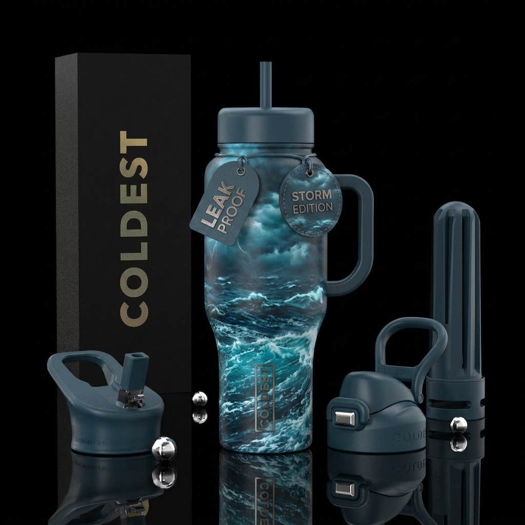 stormy seas water bottle design