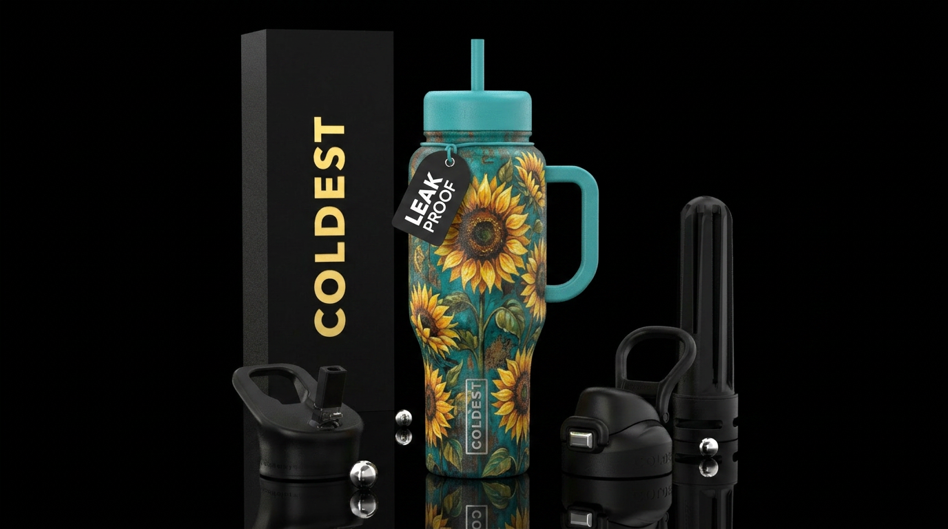 Sunflowers, rustic, turquoise water bottle design