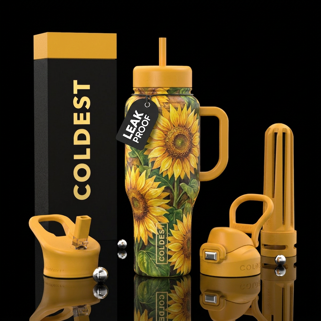 Sunflowers, rustic water bottle design