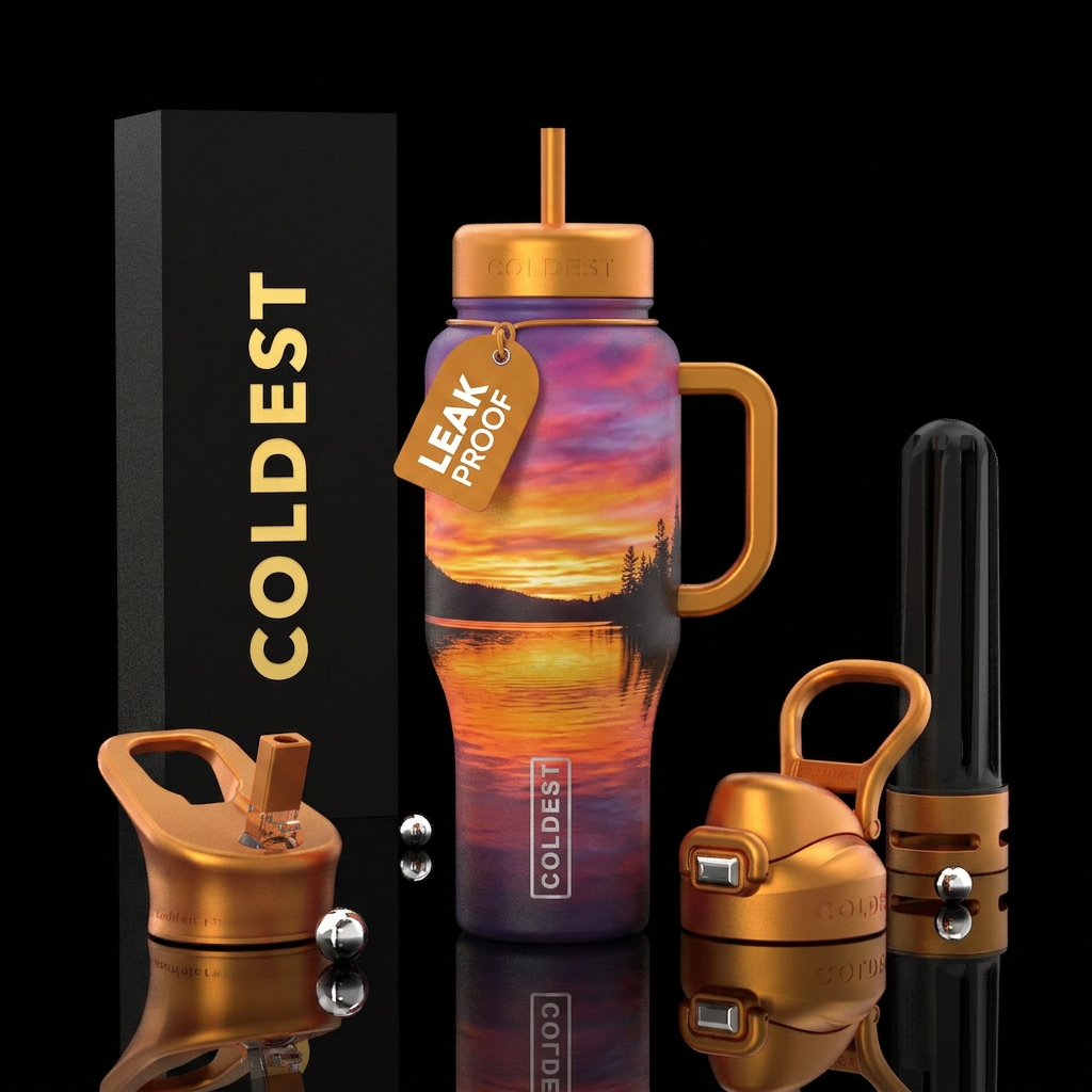 Lake day, sunset water bottle design