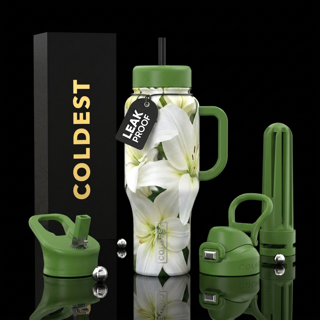 White lillies water bottle design