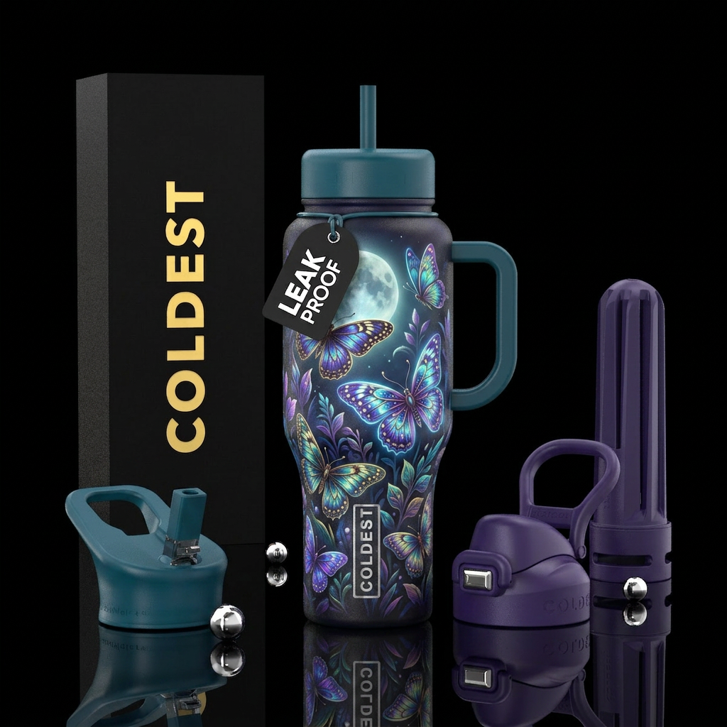 Moonlit butterflies water bottle design