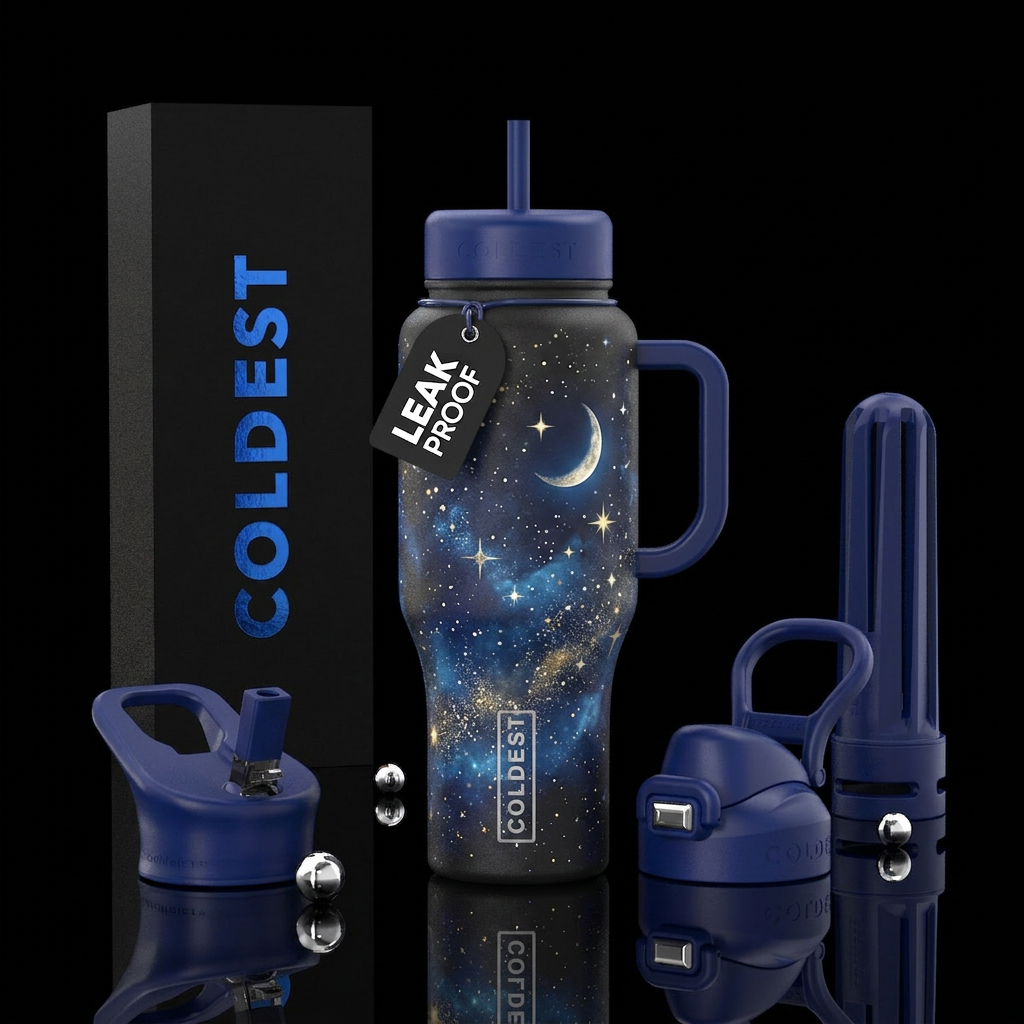 Moonlit stars water bottle design