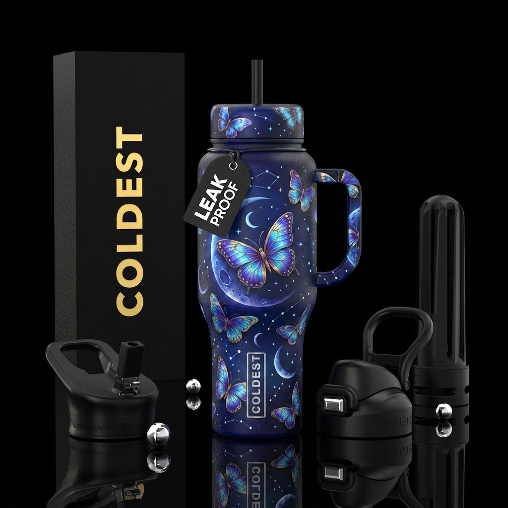 Moonlit butterflies water bottle design