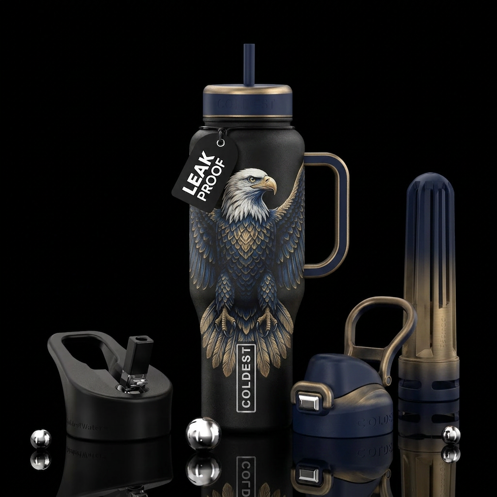 Bald eagle water bottle design