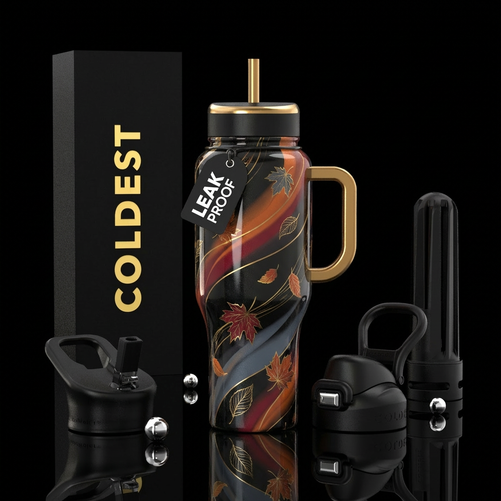 Autumn in Luxury water bottle design